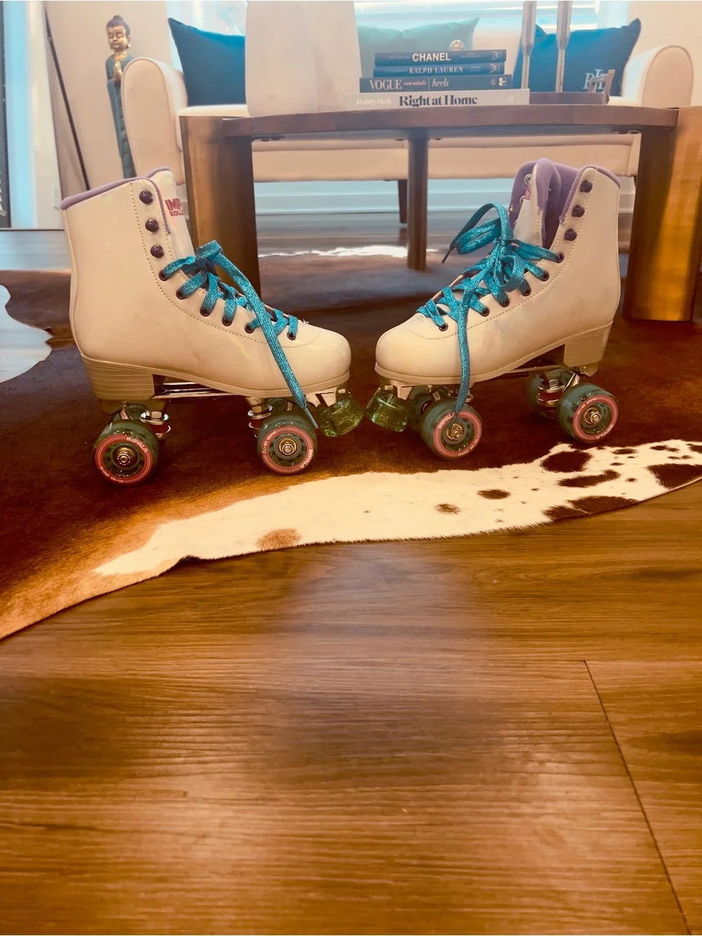 White Impala Roller Skates with Teal Laces Bundle size 7